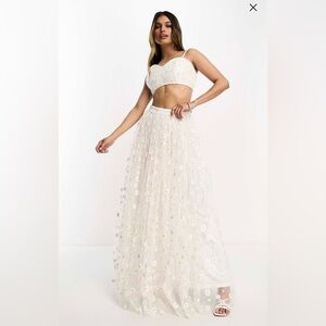 Lace & Beads exclusive tulle bralette and maxi skirt in white Daisy - set